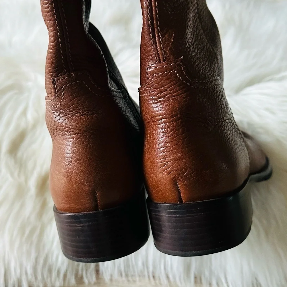 Tory Burch Jolie Pebble Leather Brown Riding Boots 8.5
